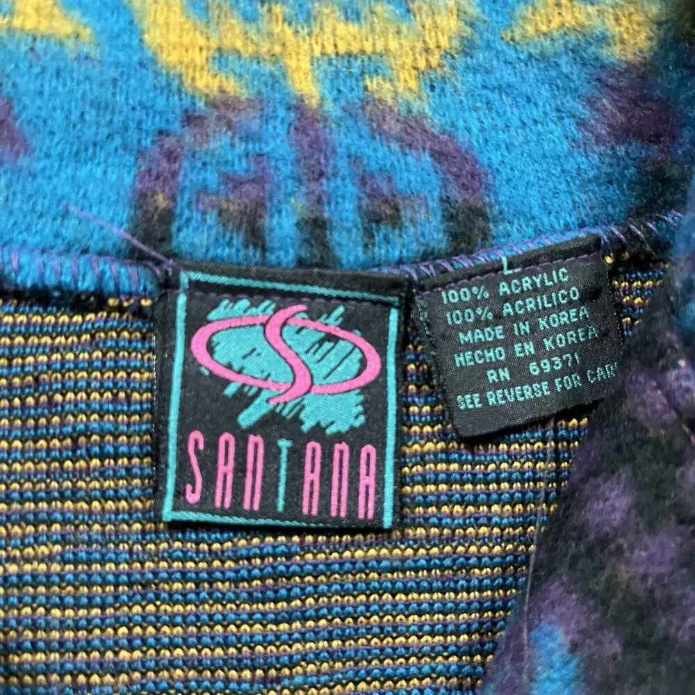 Vintage Sweater Mens L Geometric Colorful Aztec Santana Pullover 90s Grandpa